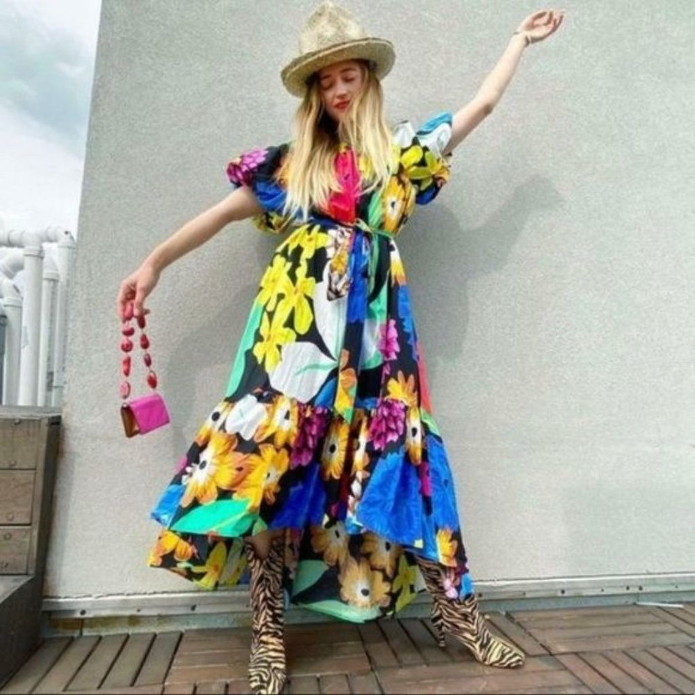 Christopher John Rogers Woman's Floral High Low Dress XS Puff Sleeve Bright New - Picture 5 of 12